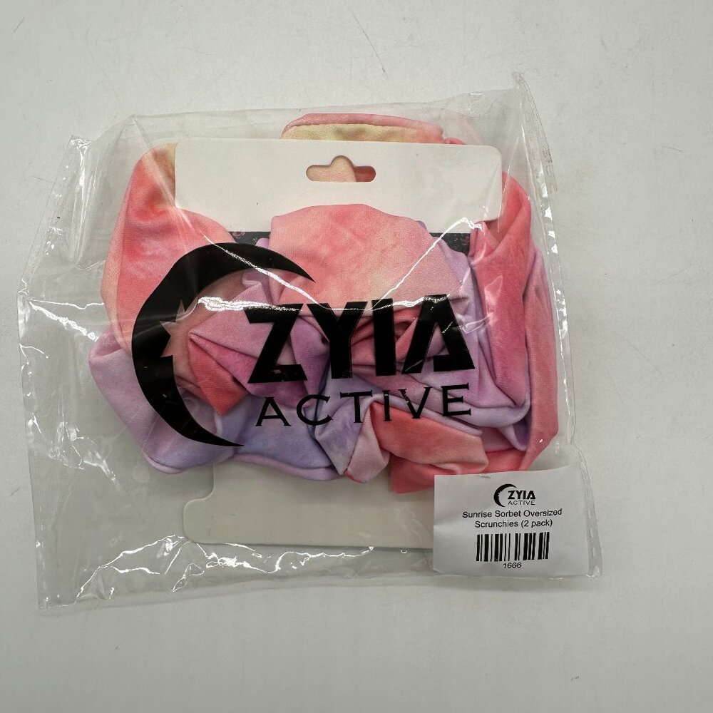 NWT NIB New ZYIA Sunrise Sorbet Oversized Scrunchies 2 Pack Pink Purple Peach BG